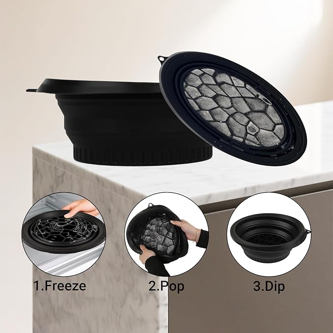 Face Bowl for Ice with Built-In Ice Tray,Ice Bath Collapsible Silicone Bowl,Facial Plunge Bowl, for Face Cooling Portable Spa Tool for Home & Travel （Black）