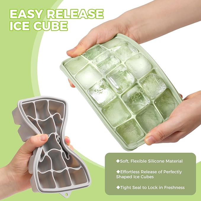 Silicone Ice Cube Trays with Lid, Set of 4, Easy Release Ice Molds, Reusable and Stackable Ice Trays for Freezer for Cocktail, Whiskey, Baby Food, BPA Free (multicolour)