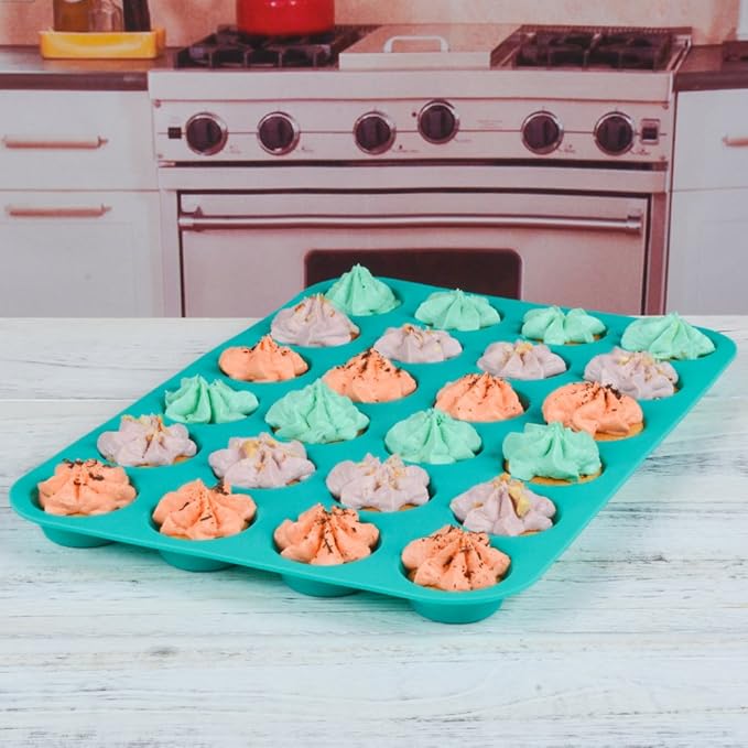 Silicone Muffin Pan Cupcake Pan Set - Mini 24 Cups and Regular 12 Cups Muffin Tin, Nonstick Food Grade Molds with 12 Baking Cups