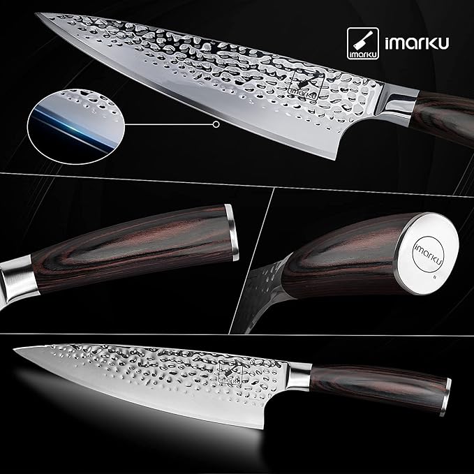 imarku Damascus Chef Knife, 8 Inch Kitchen Knife Ultra Sharp Cooking Knife HC German Stainless Steel Japanese Knife for Kitchen, Hand-Hammered Design, Ergonomic Handle, Christmas Gifts for Women Men