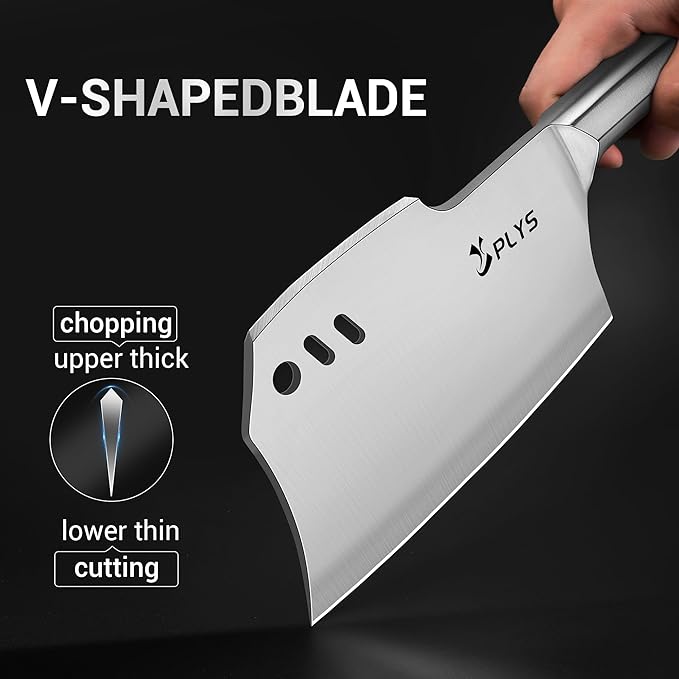 Plys Meat Cleaver Knife, Heavy Duty Bone Chopper for Kitchen, 7.2 inch -Double-Edged Butcher Knife, Gifts for Men
