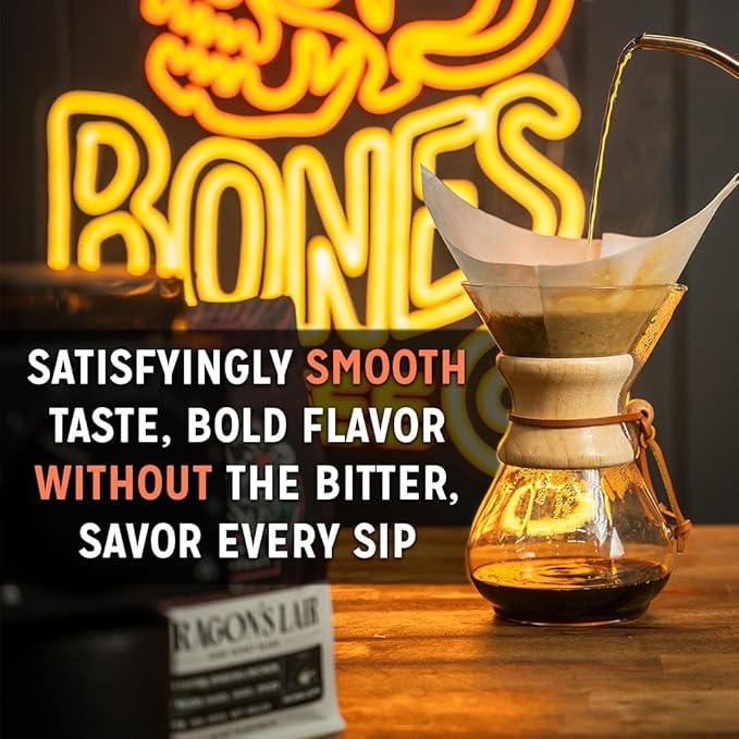Bones Coffee Company Spongebob Soufflé Symphony, Chocolate Soufflé Flavored Ground Coffee Beans, Low Acid Medium Roast Arabica Beans Flavored Coffee, 12 oz Ground