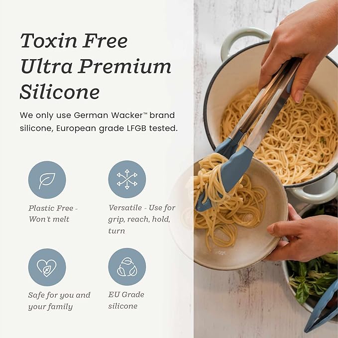Starpack 'Get a Grip' Silicone Kitchen Tongs for Cooking 12 Inch - BBQ Silicone Tongs for Grill Heat Resistant to 600°F - Stainless Steel Utensils with Non Stick Rubber Tips for Serving Food