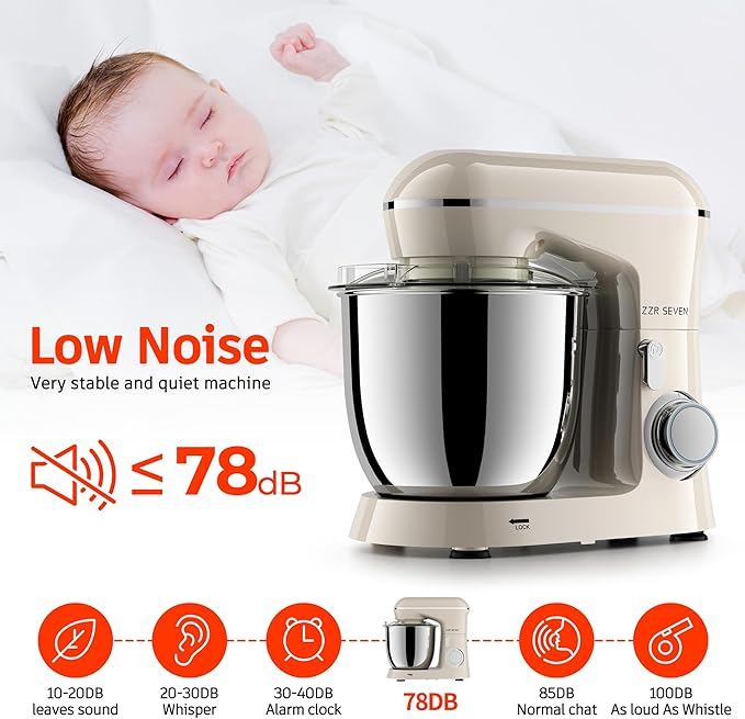 Stand Mixer, 5.5 Quart, 10 Speed Tilt-Head Kitchen Mixer, Copper Motor, Household Food Mixer with Bowl, Flat Beater, Dough Hook, Egg Whisk (450W Cream)