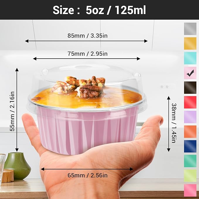 EUSOAR Foil Baking Cups, 50pcs 5oz 125ml Muffin Liners Cups with Lids, Disposable Aluminum Cupcake Ramekins Pans Baking Cup Holders Liners for Wedding Birthday Party