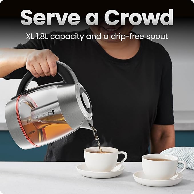 CHEFMAN Lightning High-Powered Electric Kettle, 1.8L 1750W, Rapid Boil 2 Cups in 2 Minutes, BPA Free Cordless Tea Kettle with Digital Temperature Control and 1-Hour Keep Hot – Stainless Steel