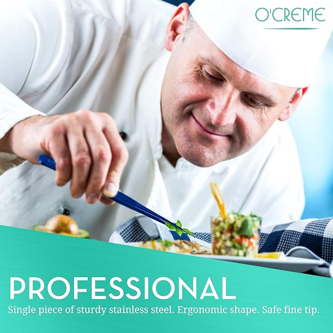 O'Creme Curved Tweezers 6.25 Inch Fine-Point Stainless Steel, Blue