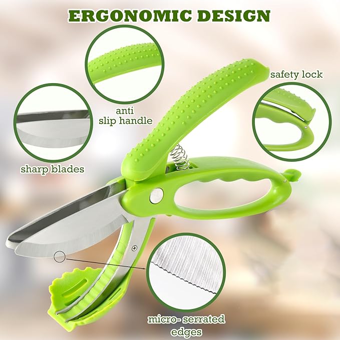 Salad Scissors with Double Blades, Lettuce Chopper for Chopped Salad, Green