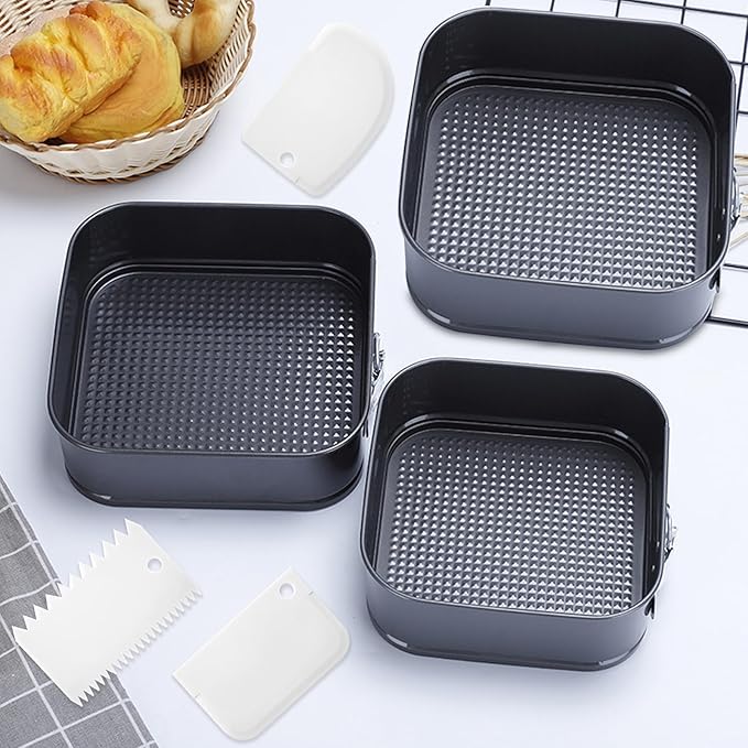Rectangle Springform Cake Pans Set,Not-Stick Cheesecake Pans with Removable Bottom Stainless Steel Bakeware DIY Baking Mold Funny Cake Tins with Scrapers for Kitchen Birthday Valentine Day Wedding