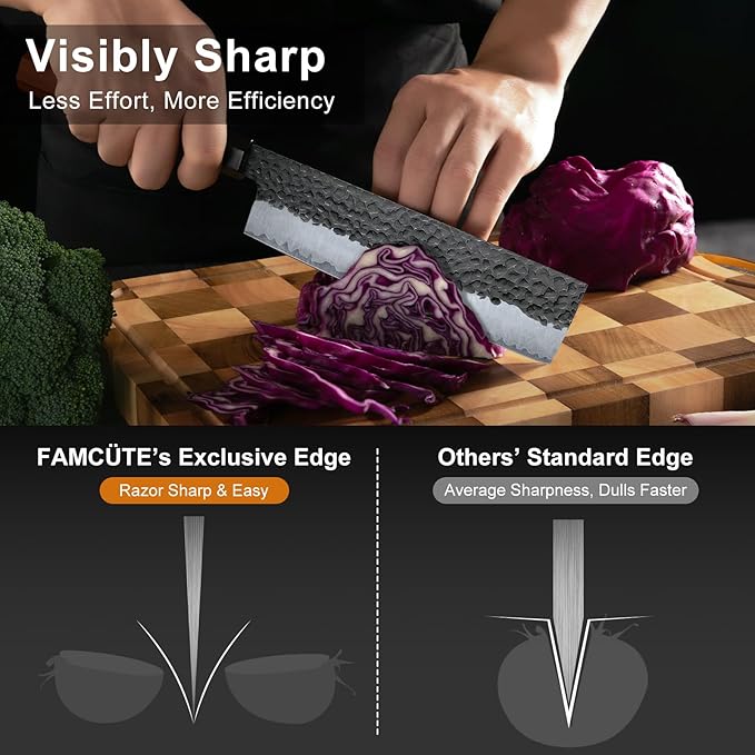 7 Inch Japanese Nakiri Knife, High Carbon Stainless Steel Kitchen Chopping Knife, Hand Forged of 5 Layers Professional Japanese Chef Knife, Comfortable Grip Rosewood Handle Vegetable knife