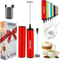 Milk Frother, Rechargeable Battery Operated Frother for Coffee,Portable Drink Mixer with 2 Stainless Steel Whisk Heads,Milk Foamer for Keto Coffee, Latte, Cappuccino, Hot Chocolate,Rube Red
