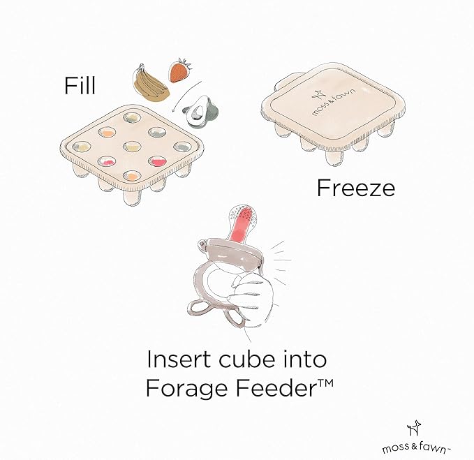 Moss and Fawn Ice Cube Tray - Forage Feeder Freezer & Teething Popsicle Mold for Breast Milk, Formula, Bone Broth, Purees, & Baby Food - BPA, Lead, & PVC-Free - Fern