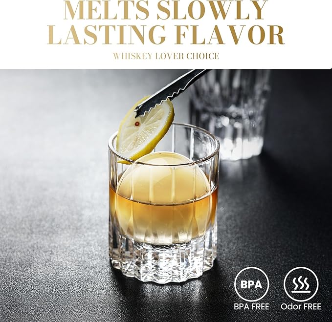 Whiskey Clear Ice Cube Maker, 2.5" Crystal Round Clear Ice Ball Maker for Freezer, 7 Cavity Large Sphere Whisky Ice Maker Circle for Cocktail Bourbon Scotch Brandy, Premium Gift for Lover