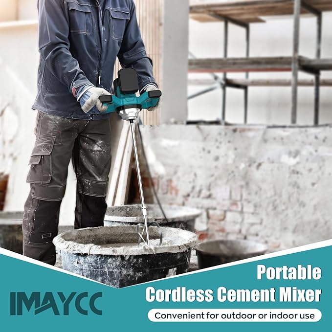 IMAYCC Cordless Cement Mixer, Portable Concrete Mixer,21V 6 Speed Mixing Drill, 1000W Drill Mixer for mud,Motar,Paint, Grout, Plaster,Thinset etc.