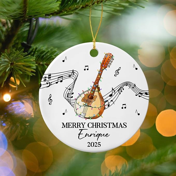 Unique Mandolin Ceramic Christmas Tree Ornament, Customized Year Text Name Keepsake Xmas Ornaments Gift for Mandolin Player Mandolinist Women Men, Personalized Mandolins Instrument Ceramic Ornament