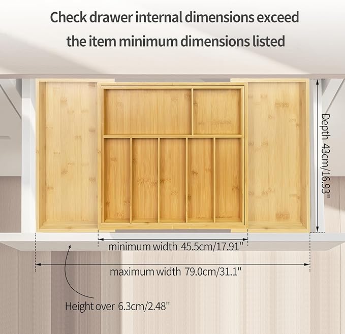 Utoplike Extra Large Kitchen Drawer Organizer, Expandable Bamboo Drawer Holder for Utensils, Silverware, Flatware, 7-9 Slots Cutlery Tray