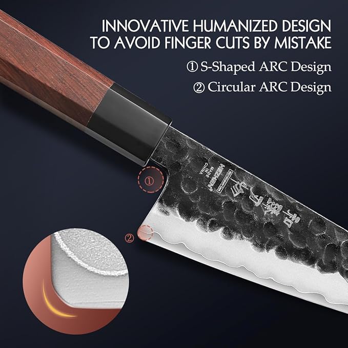 HEZHEN 5.8 inch Multi-purpose Knife,10Cr15CoMoV Steel Core,Triple-layer Composite Steel,Redwood Handle,Professional Kitchen Knife - Razor Sharp