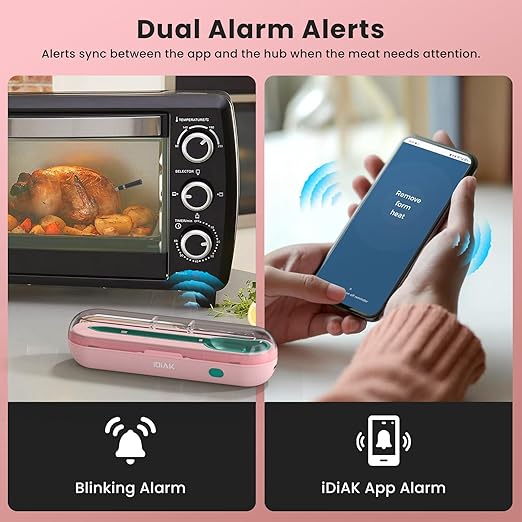 Wireless Meat Thermometer for Grilling and Smoking, CP10 500FT Meat Probe Thermometers, Smart Food Thermometer Probe for BBQ, Oven, Grill, Smoker, Sous Vide Gifts for Mom, Wife - Pink