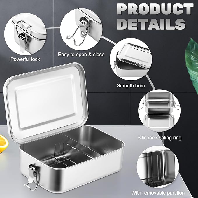 Umigy 12 Pcs Stainless Steel Food Containers 550/850/1400/2400 ml Metal Bento Lunch Box Stainless Steel Food Storage Containers, Lockable Clips to Leak Proof, Reusable Dishwasher Snack Boxes for Work