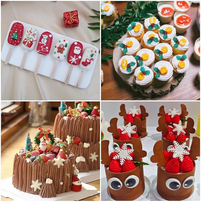 Christmas Silicone Molds Snowflake Molds Xmas Fondant Chocolate Candy Cake Molds Christmas Snowman Tree Snowflake Holly Leaves Santa Claus Baking Molds for Party Cake Decor