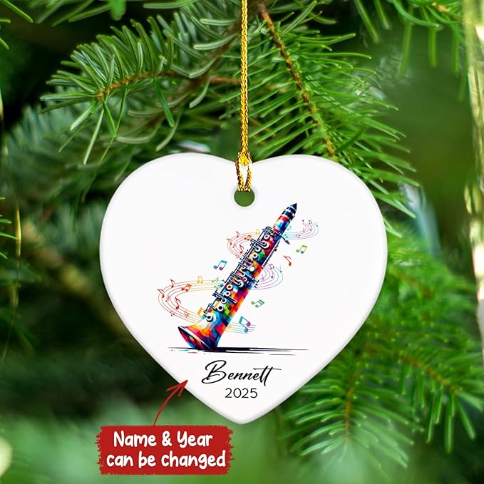 Personalized Clarinetist Ceramic Ornaments Christmas, Clarinet Musical Ornament Gift for Instrument Player, Custom Name & Year Clarinetist Ceramic Ornaments 2025, Clarinet Musician Xmas Ornament Tree