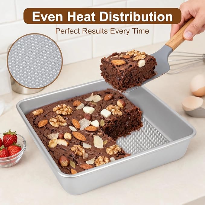9-Inch Square Cake Pan Set of 2, Heavy Duty Nonstick with Textured Honeycomb Surface, Aluminized Steel BPA & PFOA Free, Warp Resistant, Even Heating for Brownies, Lasagna, Pizza & Casseroles