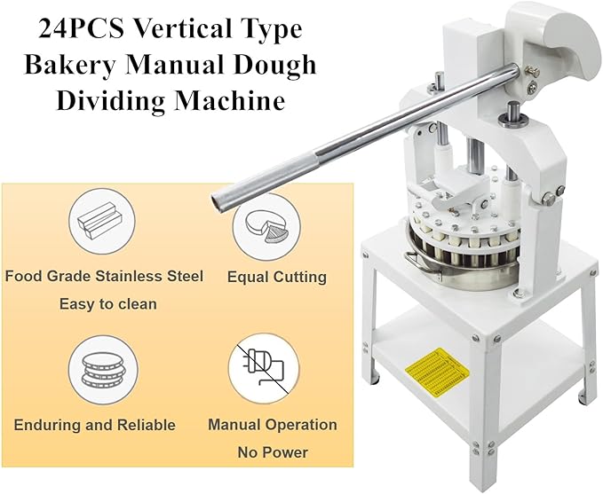 24PCS Vertical Type Manual Dough Dividing Machine 2 Trays Manual Dough Divider Bakery Dough Cutter Machine 1.59oz-8.46oz(45g-240g)/pcs
