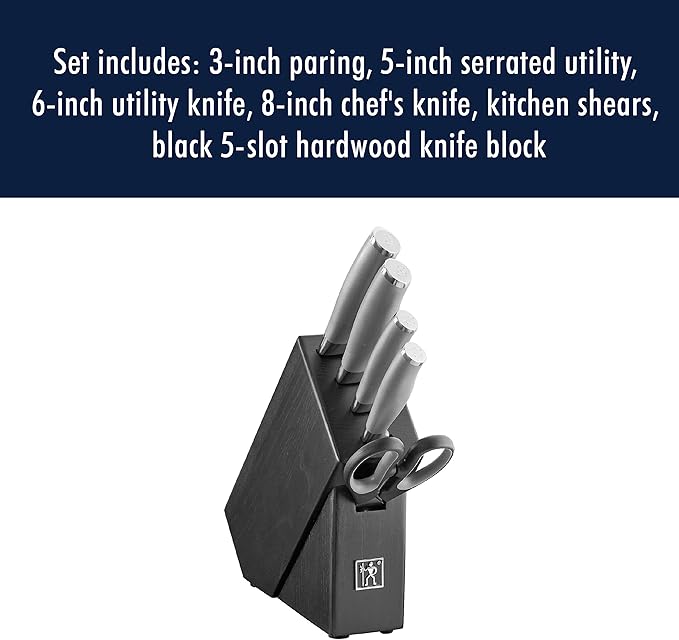 Henckels International Modernist 6-pc Knife Block Set | Paring Knife, Serrated Utility Knife, Utility Knife, Chef’s Knife & Kitchen Shears