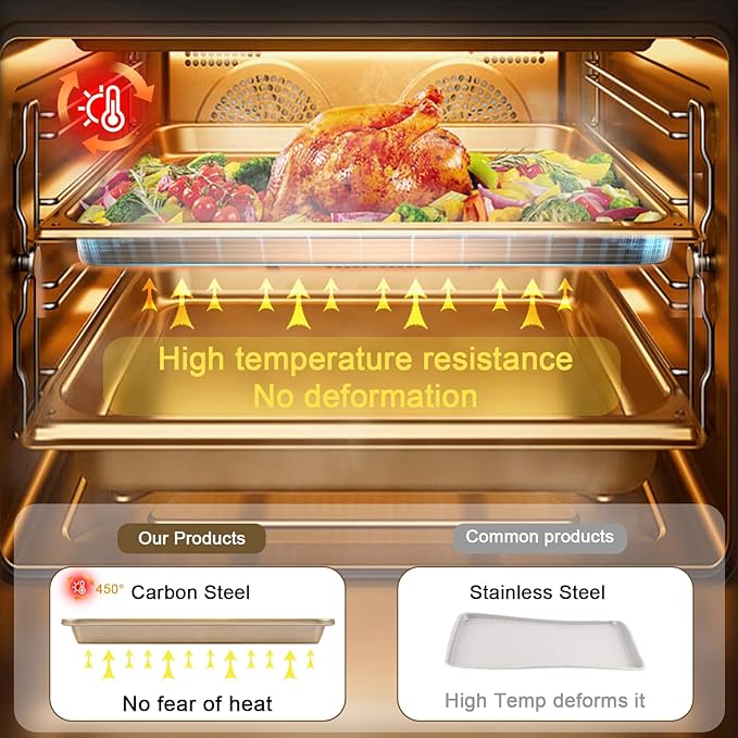 Baking Sheet Baking Pan Set of 3, Nonstick Cookie Sheets for Baking Supply, Carbon Steel Half/Jelly Roll/Quarter Baking Tray with Diamond Texture, 0.8mm Thick Heavy Duty Cookie Tray Oven Pan