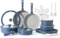 SENSARTE 24 Piece Ceramic Pots and Pans Set, Nonstick Detachable Handle Cookware, Induction Kitchen Cookware Set with Removable Handle, Healthy Non Stick for RV, Dishwasher＆Oven Safe, PFOA Free (Navy)