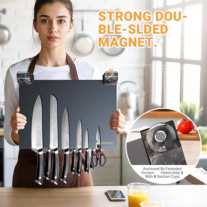 Magnetic Knife Block Without Knives Black Stainless Steel Magnetic Knife Holder Stand with Strong Knife Magnet Double Side Knife Magnetic Strip Knifes Storage Organizer for Kitchen Counter Top