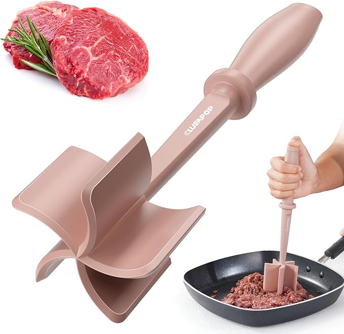 Nylon Hamburger Chopper, 5 Curve Blades Meat Masher Tool for Ground Beef, Turkey and More, Heat Resistant Non-scratch Utensil