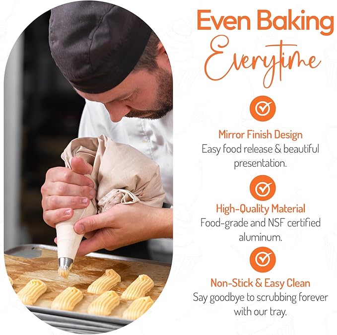 Tiger Chef Full Size 18 x 26 inch Aluminum Sheet Pan Commercial Bakery Equipment Cake Pans 19 Gauge 12 Pack