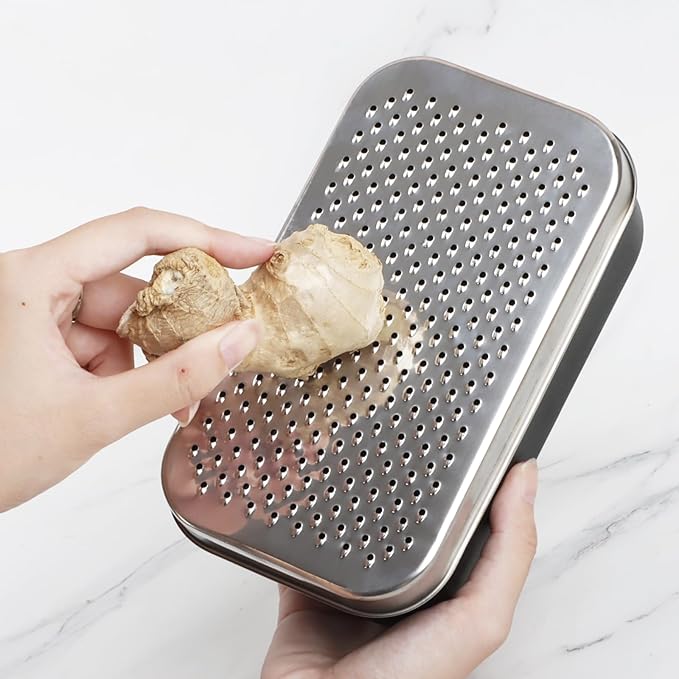 Cheese Grater Citrus Lemon Zester with Food Storage Container & Lid - Perfect For Hard Parmesan Or Soft Cheddar Cheeses, Ginger, Vegetables, Butter, Chocolate & Nutmeg, Black