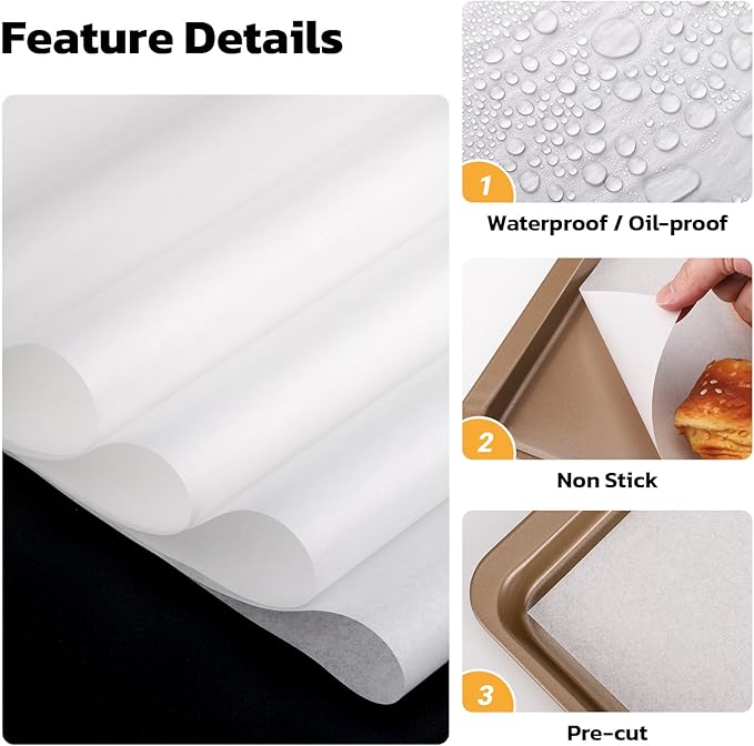 Beasea Parchment Paper Sheets, 200pcs 10x14 Inch White Precut Nonstick Heavy Duty Parchment Baking Paper Sheets for Air Fryer Cooking, Grilling, Frying and Steaming
