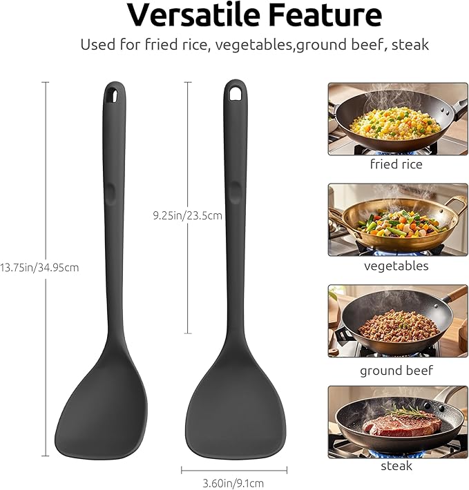 U-Taste 600ºF Heat Resistant Wok Spatula: 13.76" Long, 3.63" Wide Silicone Cooking Utensils with Flexible Edge & Sturdy Core, for Kitchen Stir Fry, Serving, Scoop, Non-Stick Pan, Carbon Steel (Black)