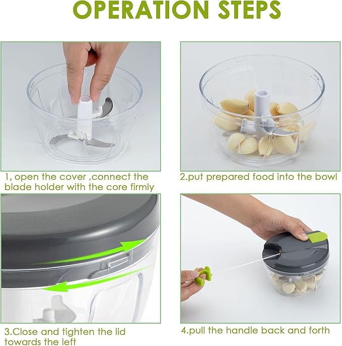 Multi-Function Manual Food Chopper & Processors with Handle and Cover,Vegetable Chopper Shredder,Garlic Press,Suitable for Onions Garlic Peppers Carrots Gingers Fruits,Ideal Gift for Kitchen(Green)