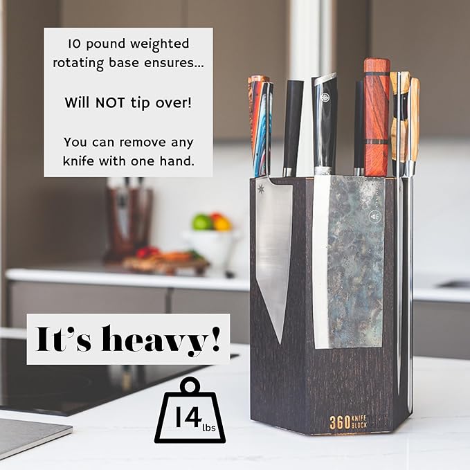 360KnifeBlock® MAX (black) ROTATING Magnetic Knife Block - MAX 12" tall with an array top slots SeriousEats/Food&Wine/ATK BEST Universal Knife Block - handmade in Washington