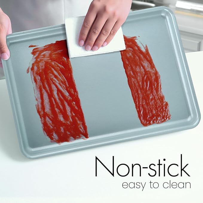 Ceramic Baking Sheet Pan, Cookie Sheets for Baking, Naturally Non-Toxic Ceramic Coating, 2.2mm Thick oven trays for cooking, PTFE & PFOA Free, 15x10"