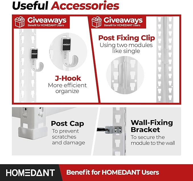 HOMEDANT White 5 Tier Laminated Boltless Heavy Duty Garage Storage Adjustable Wide Size Metal Shelving Unit Utility Rack Shelves Organization Shelf Shed Warehouse 47.7" W x 24.1" D x 71.3" H 4Pack