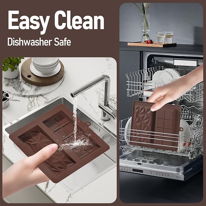 Chocolate Bar Mold Deep Dubai 1 Inch 2 Pcs Pistachio Chocolate Bar Silicone Thick Mold for Stuffed Bar, Large Candy Bar Mould for Filling, Brown