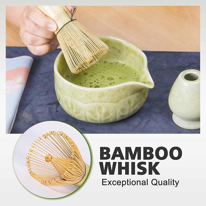 Matcha Whisk Bowl Set, 7PCS All-in-One Japanese Tea Set Includes Matcha Bowl with Spout, Bamboo Whisk (Chasen) with Stand, Scoop, Sifter, Complete Kit for Ceremony, Gift for Matcha Tea Lovers(Ivory)