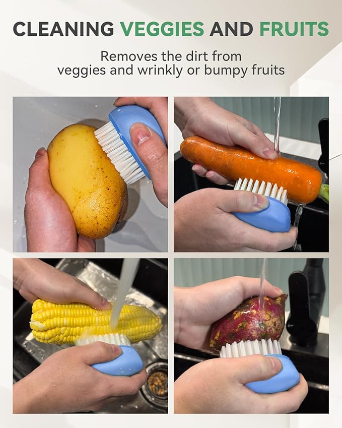 SXhyf Vegetable Brush Scrubber for Food [Black Stiff Bristles Brush + White Soft Bristles Brush] Potato Scrubber, Dishwasher Safe Veggie & Fruit Cleaning Brush for Mushrooms, Carrots, Lemons, Eggs