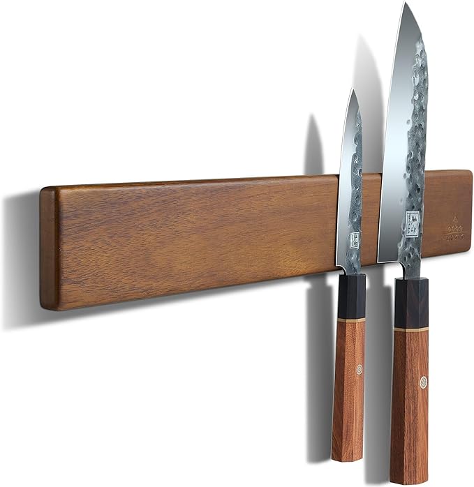 Magnetic Knife Strips, Magnetic Knife Holder for Wall 16 Inch, Acacia Wood Knife Magnetic Strip Use as Knife Bar, Knife Holder for Kitchen Utensil Organizer, Without hooks