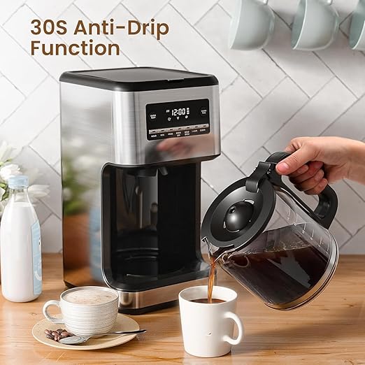 Coffee Maker, 14-Cup Programmable Drip Coffee Makers with Reusable Filter & Keep Hot Plate, Auto Pause Small Coffee Machines with Coffee Pot, Timer, Self-cleaning, for Home, Stainless Steel