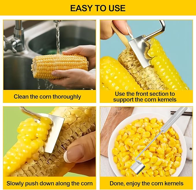 2 Pcs Stainless Steel Corn Peeler and Stripper Tool Set, Corn Stripper Cob Stripper Tool,Corn Stripper for Corn on the Cob Remover Tool，Corn Thresher with Ergonomic Handle，Kitchen Gadget