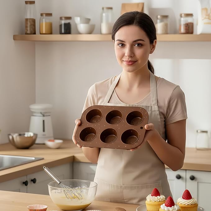 2 Pack Silicone Muffin Pan for Baking, Regular Size Nonstick Cupcake Pan, 6-Cup Silicone Muffin Tin BPA Free Dishwasher Safe, Great for Muffin Cupcake Brownie Egg Tart