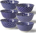 Ceramic Cereal Bowls, 23 Oz Blue and White Bowls, Porcelain Soup Bowl Set for Salad, Dessert, Pasta, Ice Cream,Set of 6