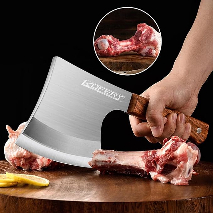 KOFERY 6.5" Meat Cleaver Knife - Heavy Duty Bone Chopper, Axe Bone Breaker with Pear Wood Handle, Butcher Knife for Kitchen and Restaurant
