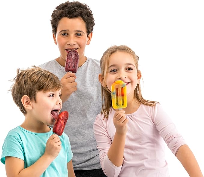 Lékué Set of 4 Large Stackable Popsicle Molds + Sticks & Lids | Homemade Freezer Ice Pops & Frozen Snacks | Flexible Platinum Silicone for Easy Fill & Unmold | Reusable & Dishwasher Safe| Multicolor